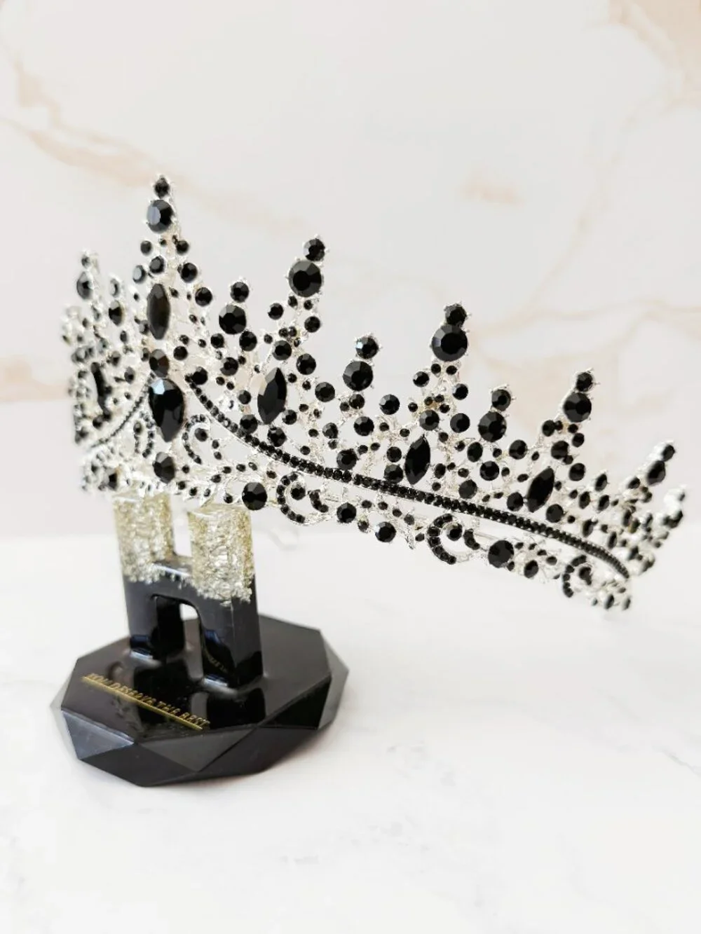 Black Rhinestone Tiara, Silver Gothic Crown for Wedding, Prom, Pageant Headpiece